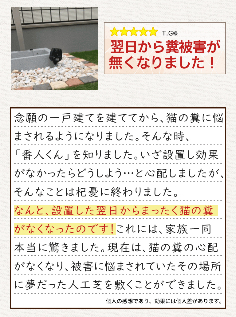 猫よけ対策に成功したお客様の声1